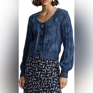 POLO RALPH LAUREN
Aran Cable-knit Cotton Cardigan In Blue